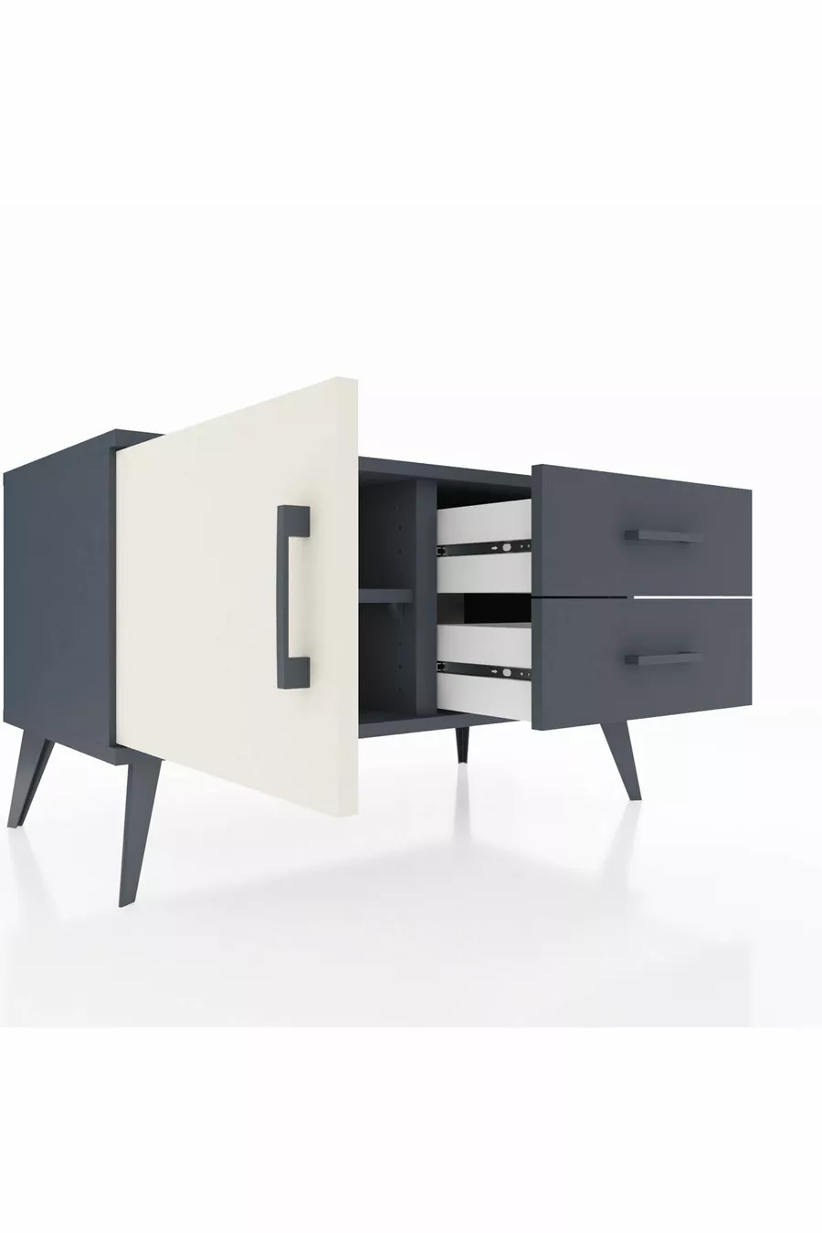 Commode Hyperion à une étagère, 2 tiroirs et une porte, Anthracite-Pierre de lune/Anthracite