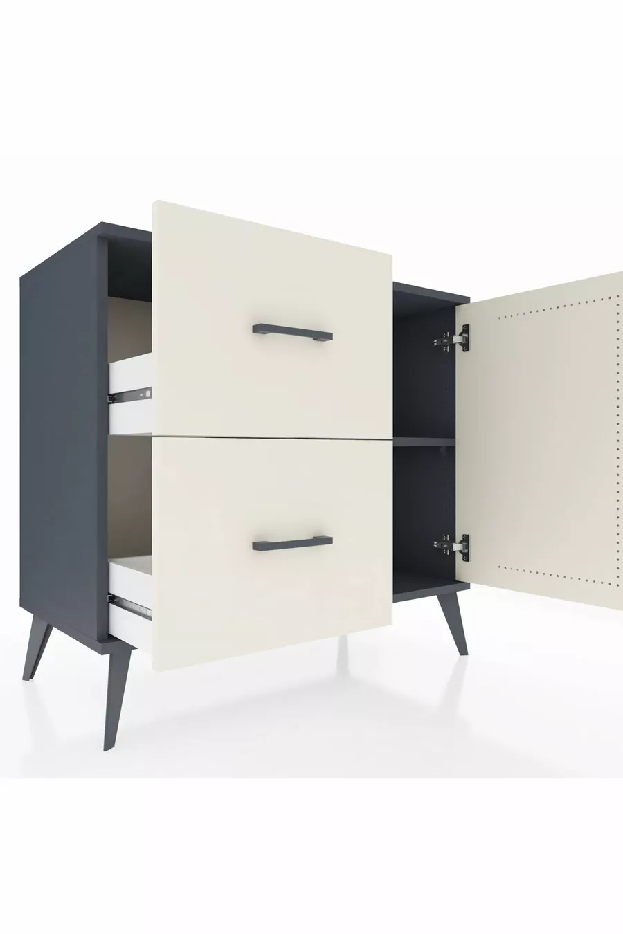 Commode Hyperion à une étagère, 2 tiroirs et 1 porte, Anthracite-Pierre de Lune
