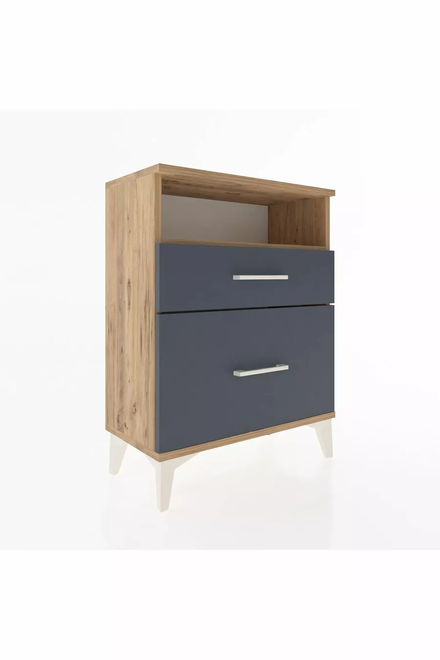 Table de chevet Arges avec une étagère et 2 tiroirs, pin-anthracite