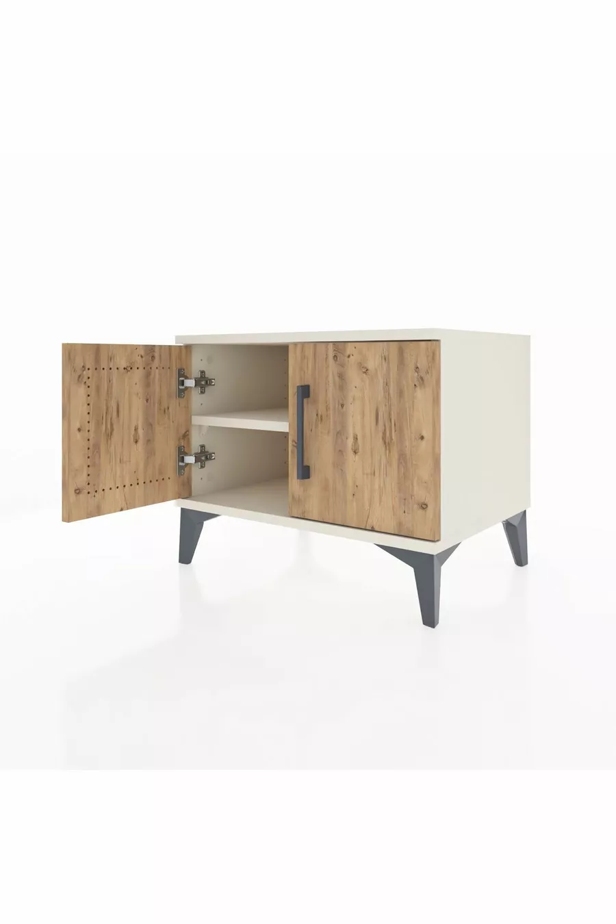 Commode Hyperion à étagère unique avec 2 portes, Pierre de lune-Pin