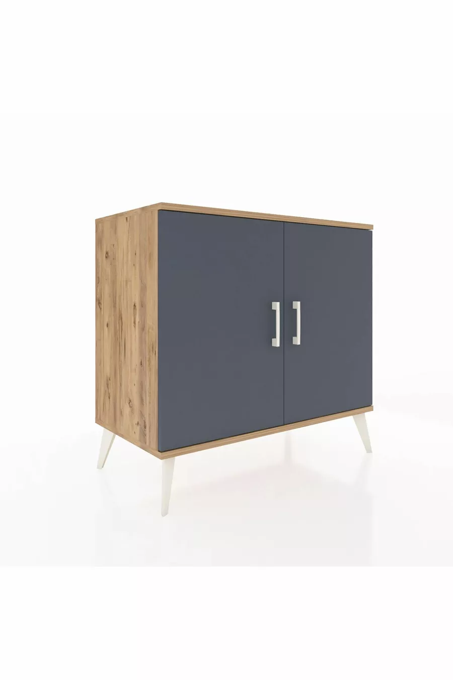 Commode Hyperion 2 étagères 2 portes Pin-Anthracite/Pierre de lune