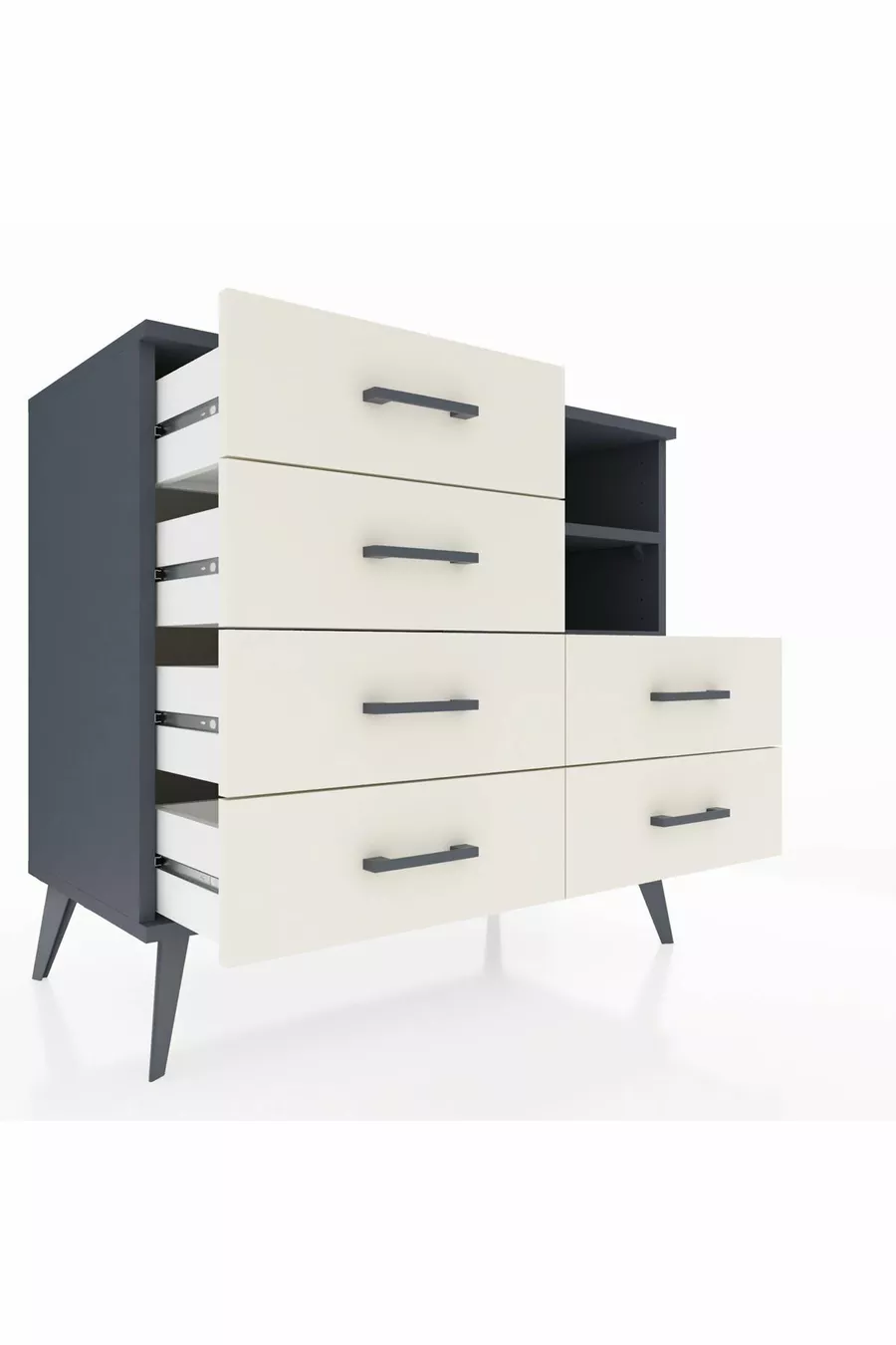 Commode Hyperion 2 étagères 6 tiroirs Anthracite-Anthracite/Pierre de lune