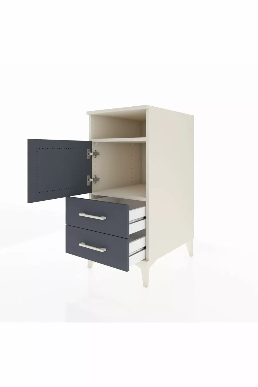Table de chevet Kronos avec 2 étagères, 2 tiroirs et 1 porte, couleur Pierre de lune-Anthracite