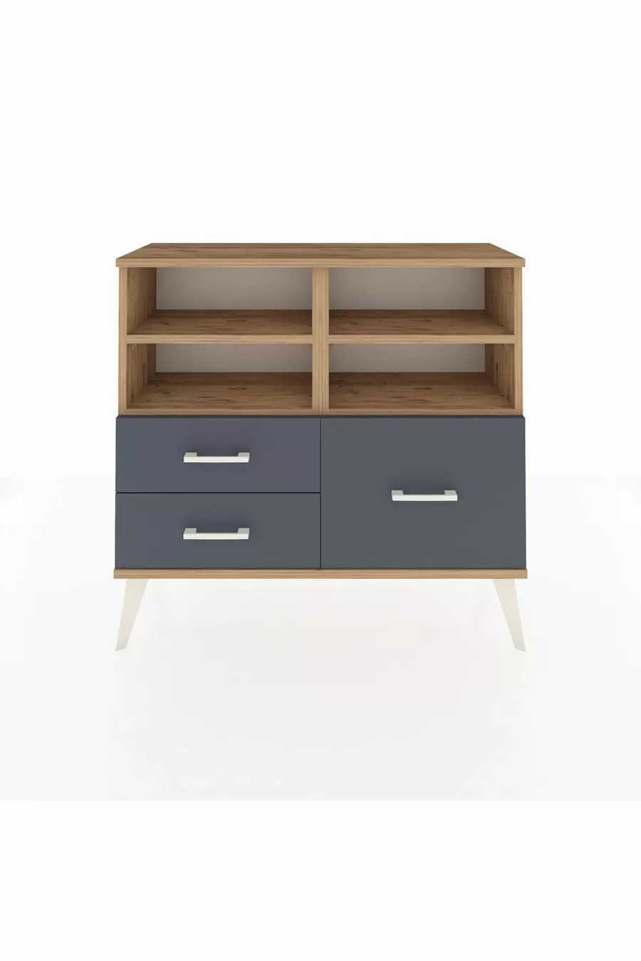 Commode Arges 4 étagères 3 tiroirs Pin-Pin/Anthracite