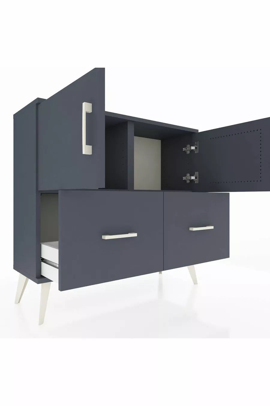 Commode Arges avec 2 étagères, 2 tiroirs et 2 portes, Anthracite-Anthracite
