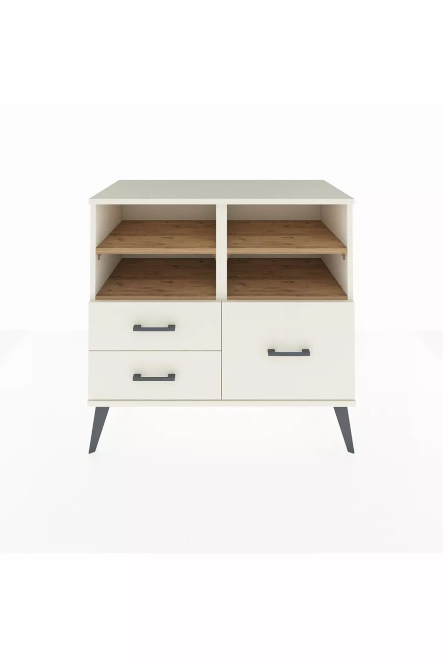 Commode Hyperion 4 étagères 3 tiroirs Pierre de lune/Pin