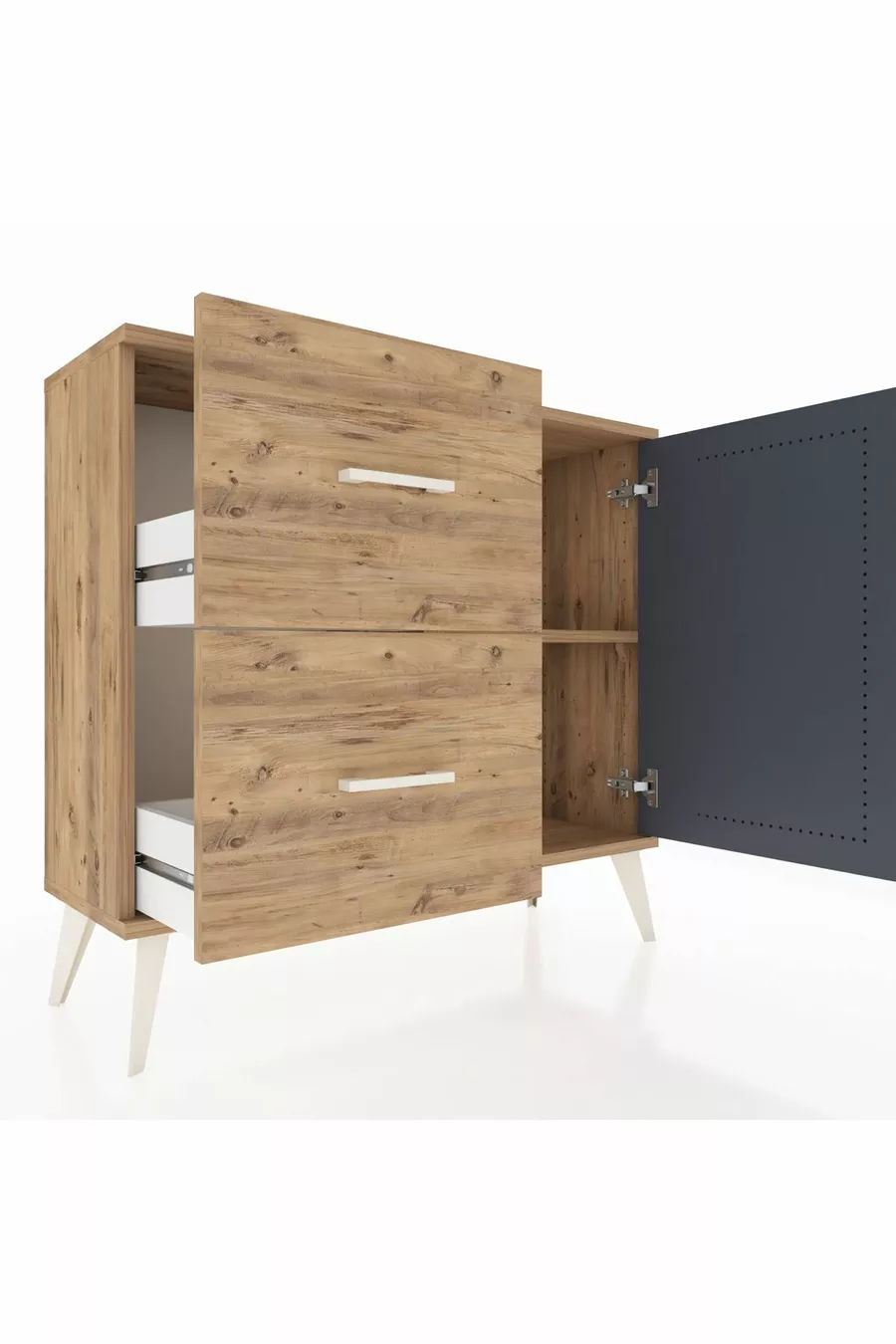 Commode Arges avec une étagère, 2 tiroirs et une porte, pin-anthracite/pin