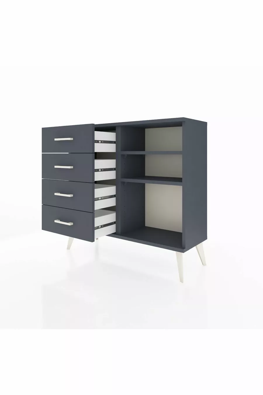Commode Arges 2 étagères 4 tiroirs Anthracite-Anthracite