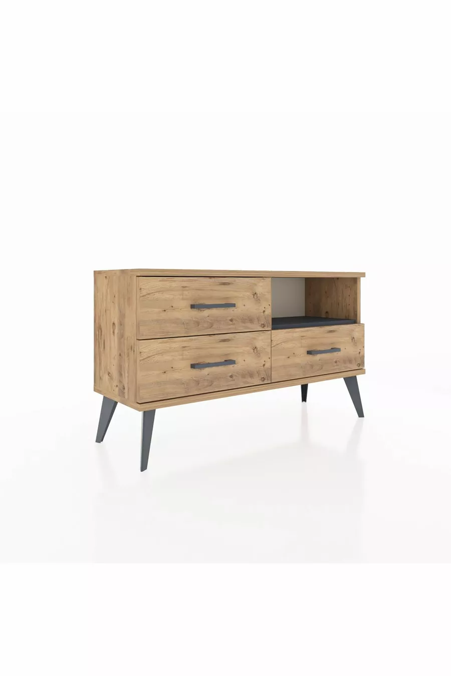 Commode Arges à une étagère et trois tiroirs Pin-Anthracite/Pin