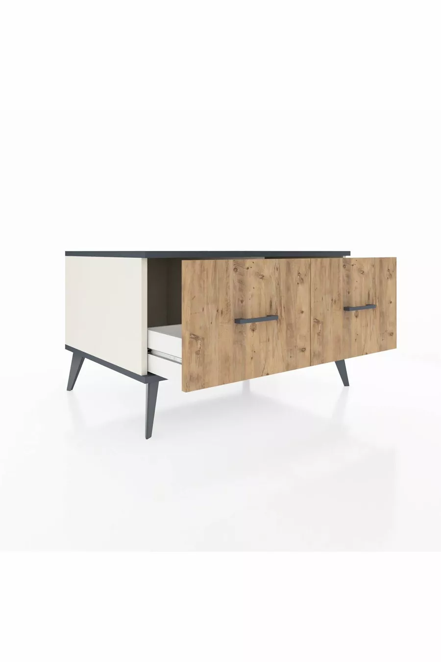 Commode Kronos 2 tiroirs Pierre de Lune-Anthracite/Pin