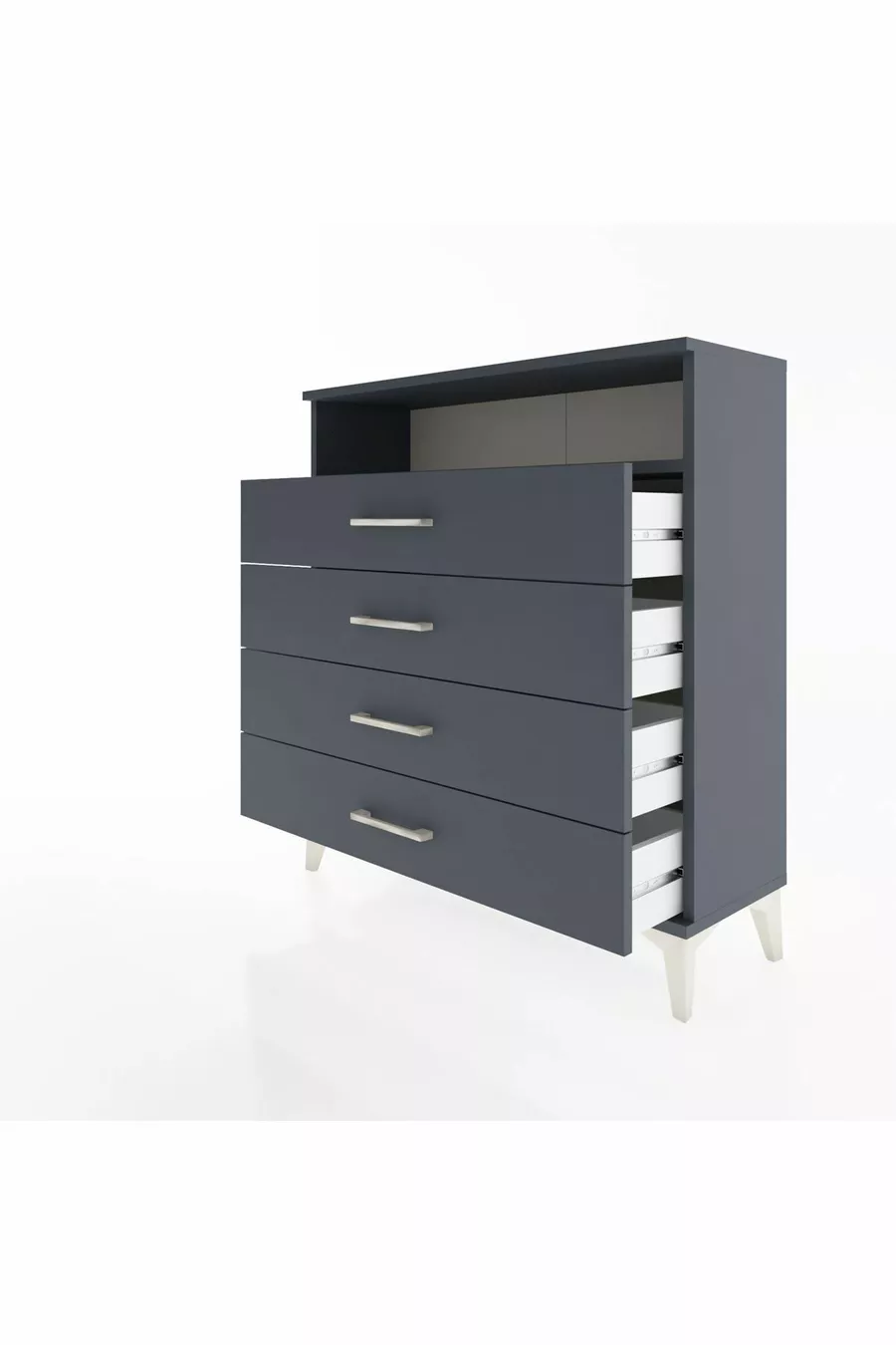 Commode Arges à une étagère et 4 tiroirs Anthracite-Anthracite