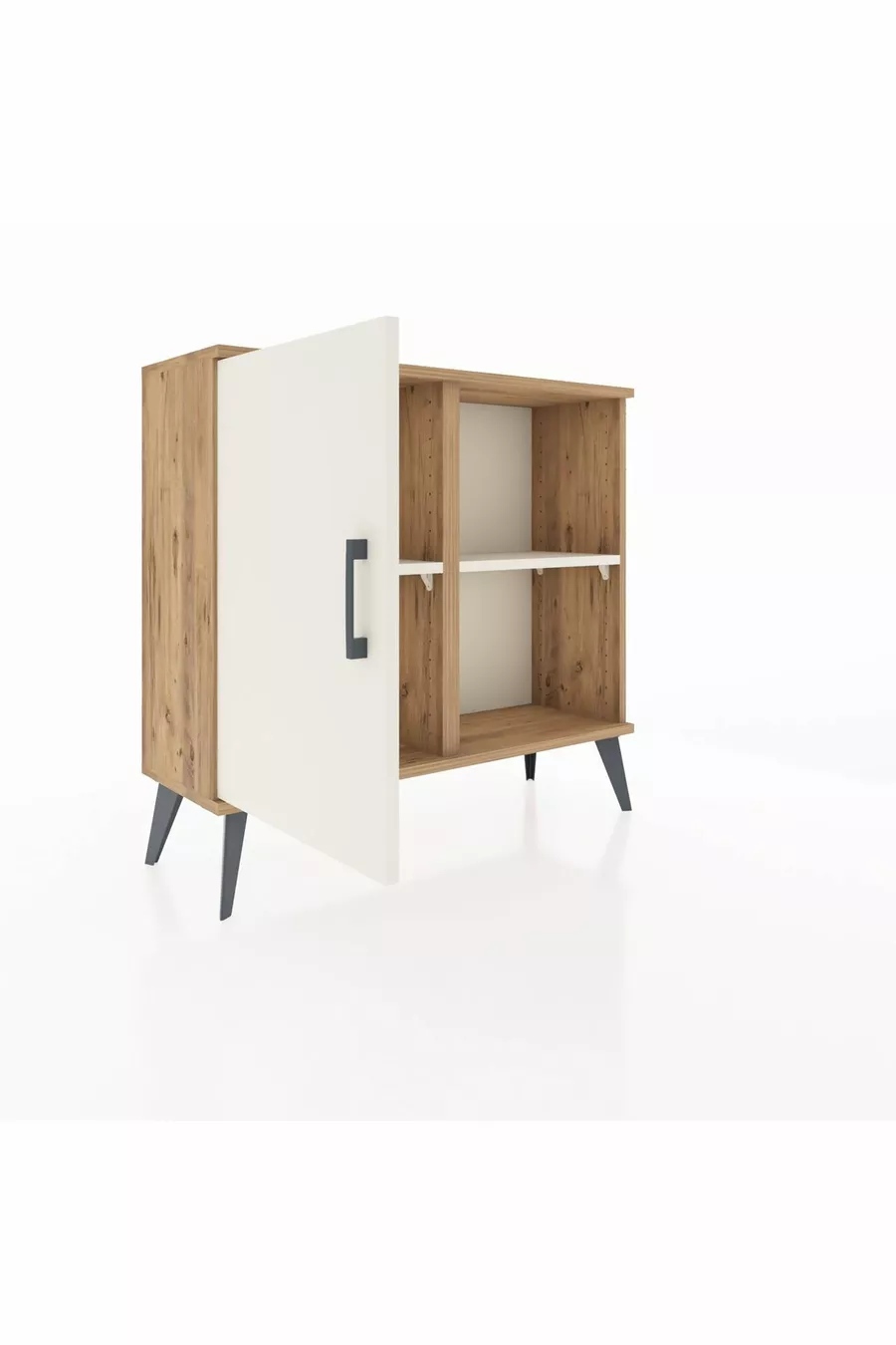 Commode Arges à 2 étagères avec 1 porte en pin et marbre bleu