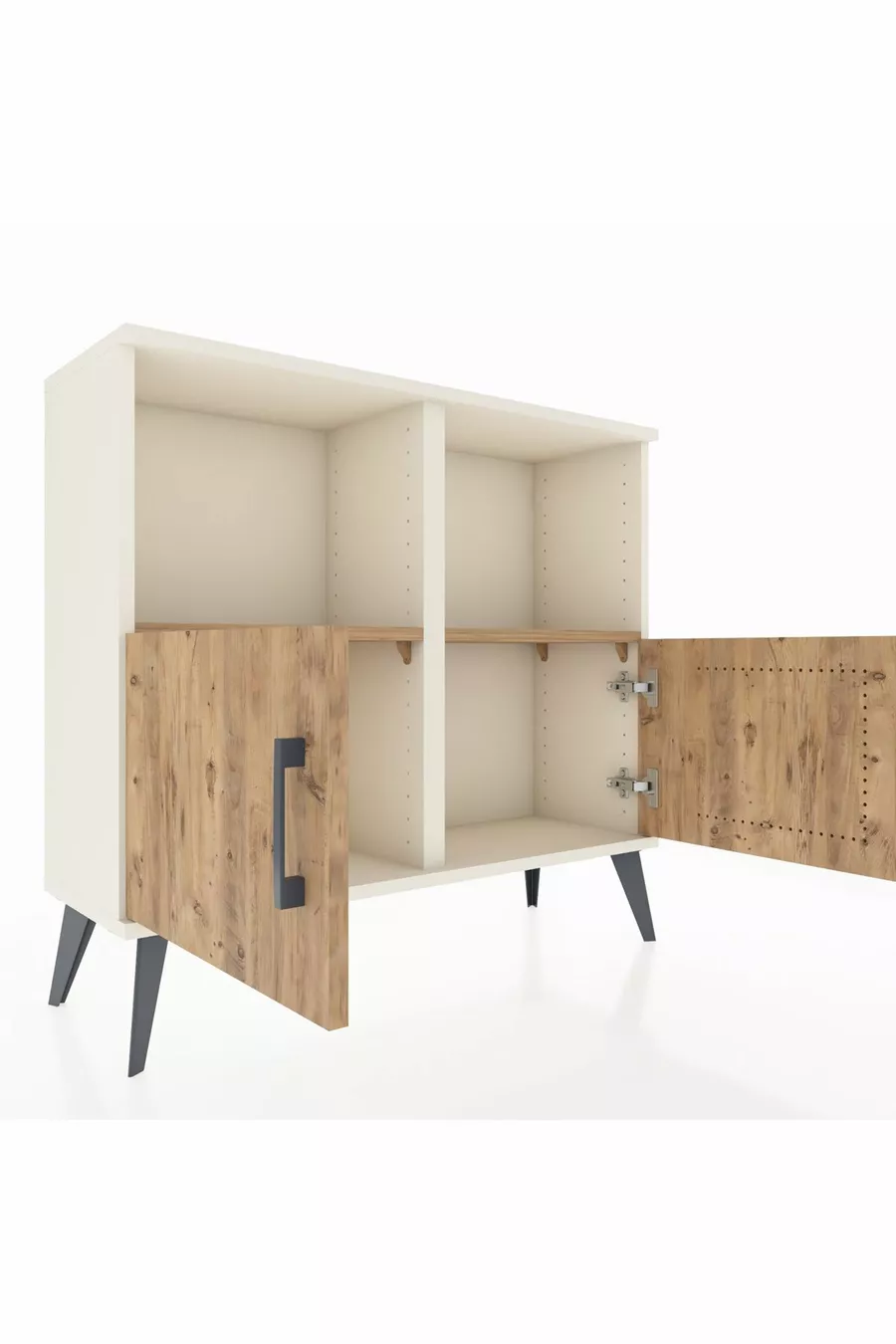 Commode Arges 2 étagères 2 portes Pierre de lune-Pin