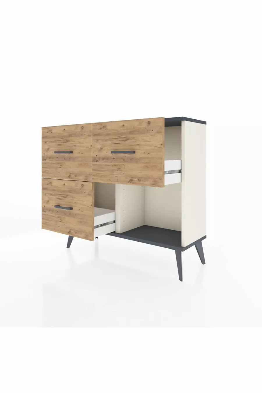 Commode Arges 3 tiroirs Pierre d'Agate-Anthracite/Pin
