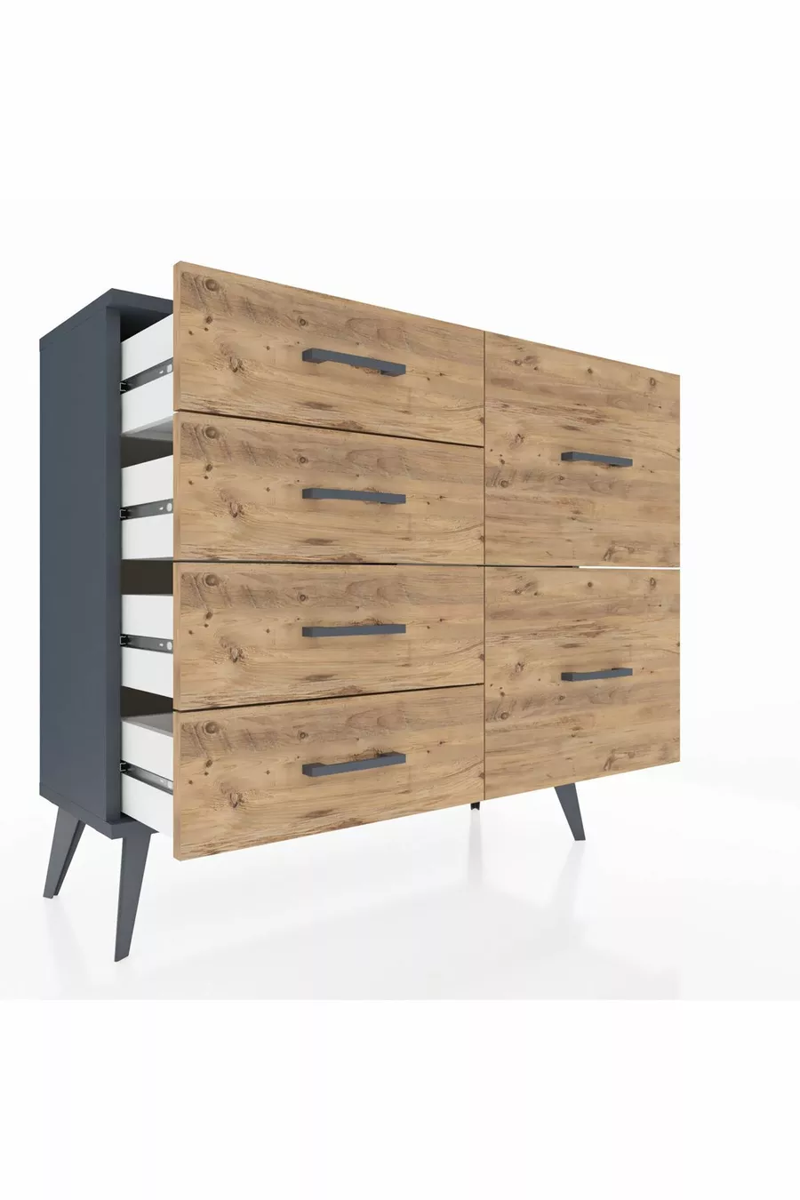 Commode Arges 6 tiroirs Anthracite-Anthracite/Sapin