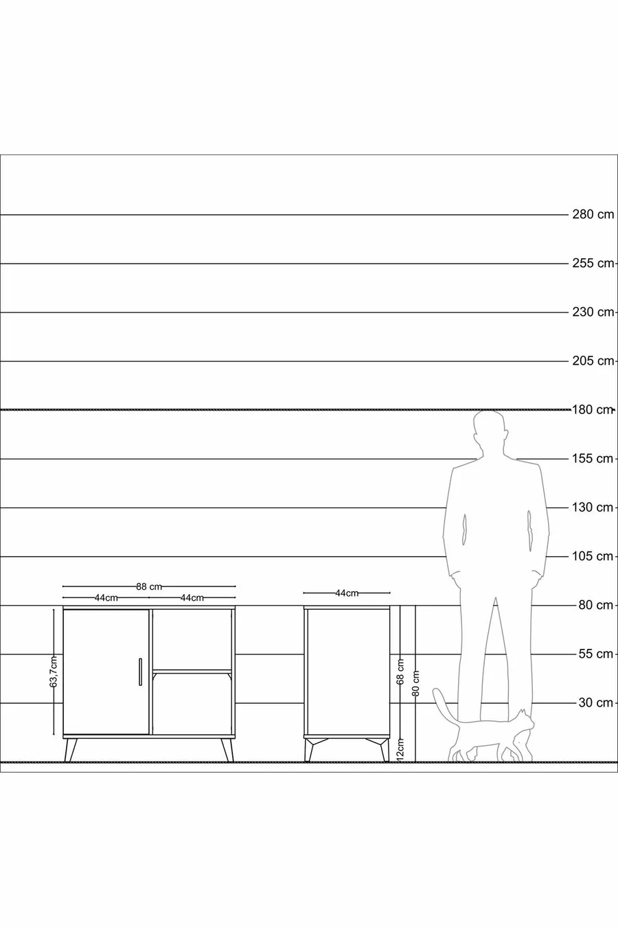 Commode Hyperion avec 2 étagères et une porte en pin-pin/anthracite