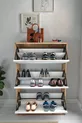 Placard à chaussures à abattant, placard à chaussures à étagères coulissantes, placard à chaussures à 3 compartiments, ange pin-blanc