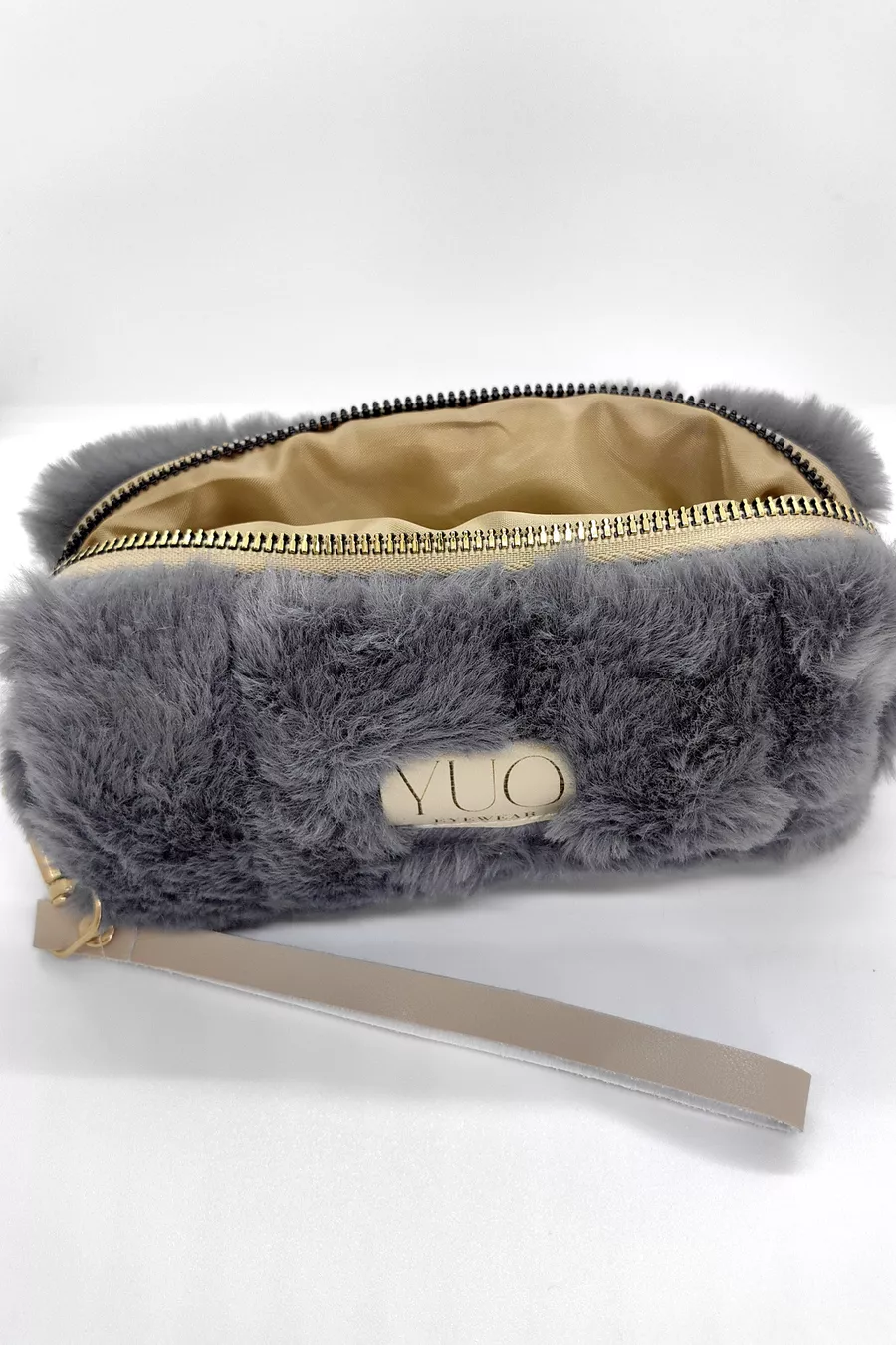 Housse polyvalente en peluche grise YUO – Lunettes, porte-stylo, trousse de maquillage, mini pochette