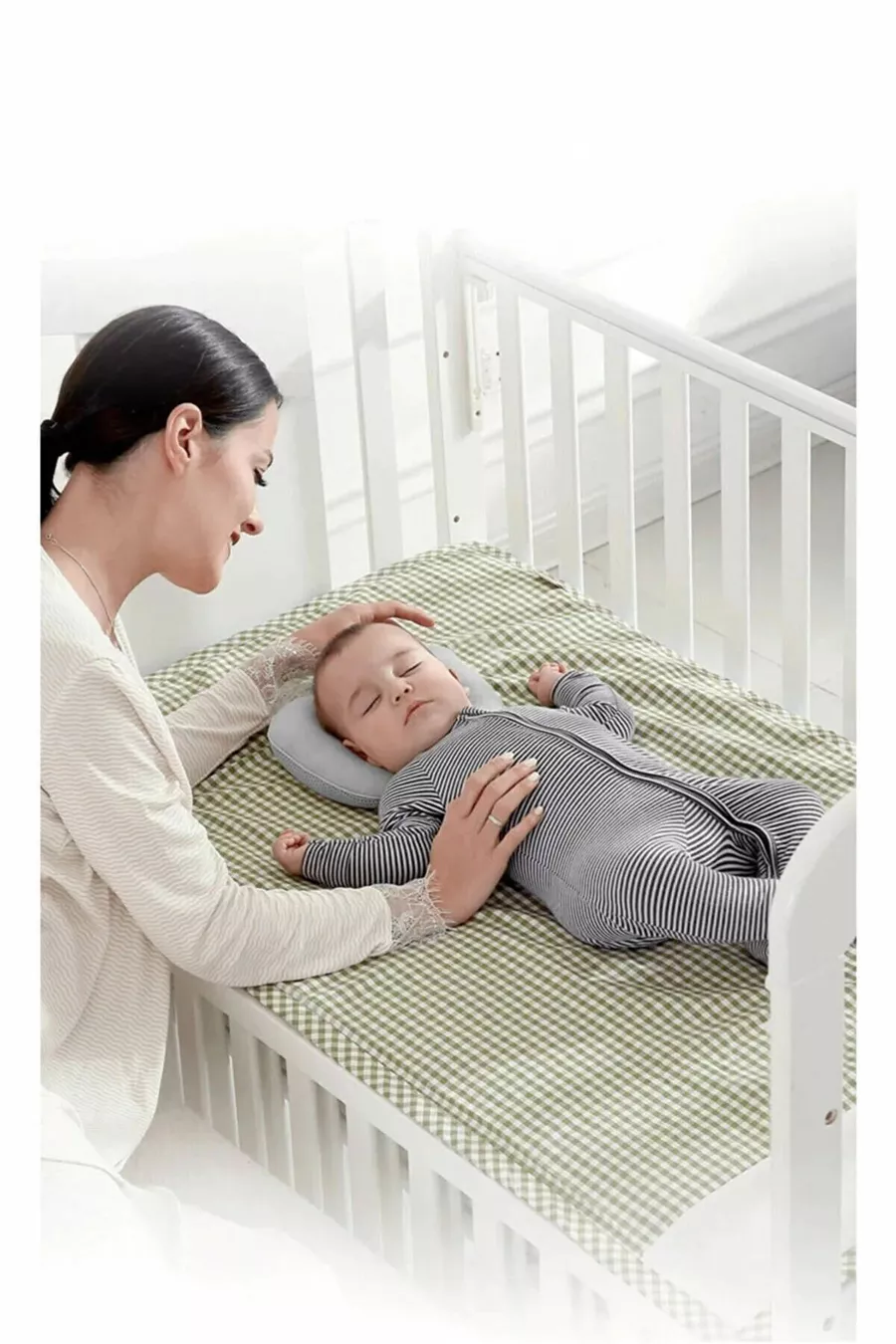 Oreiller pour tête Gris Oreiller pour tête de bébé, Oreiller plat Air, Oreiller pour bébé, Tissu en coton biologique