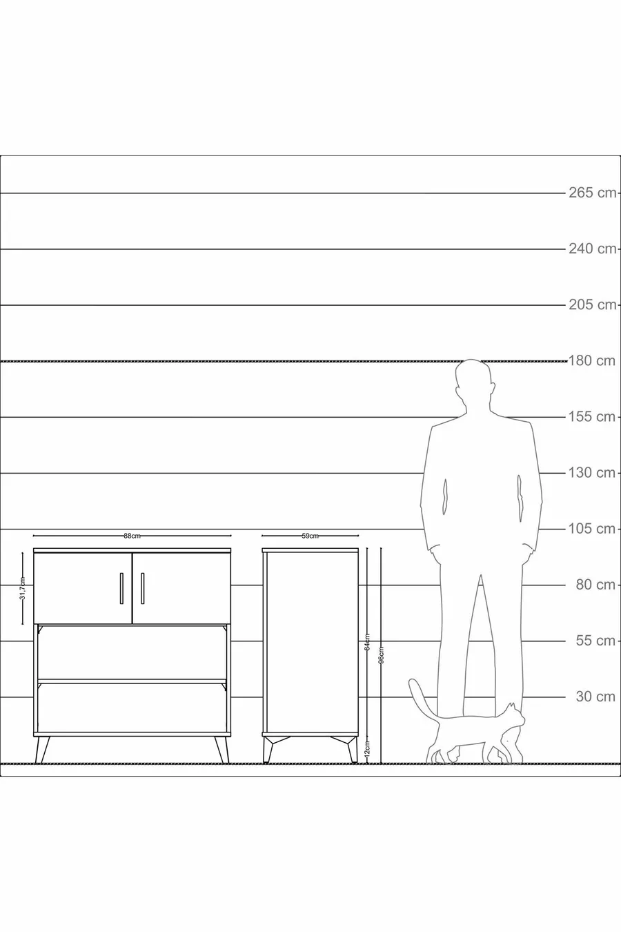 Commode Kronos 3 étagères 2 portes Anthracite-Pierre de lune