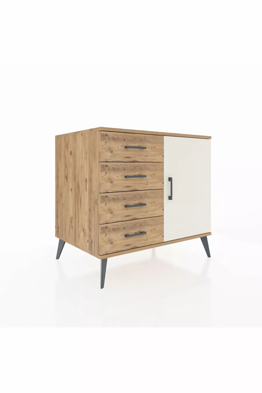 Commode Kronos avec une seule étagère, 4 tiroirs et une porte, Pin-Pierre d'onyx/Pin