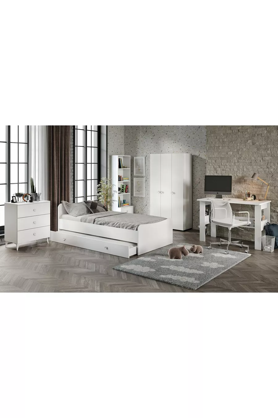 Ensemble de chambre d'enfant Selen blanc - 5 pièces, MDF de première qualité