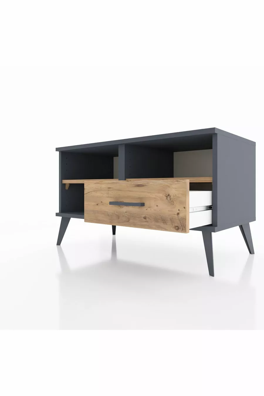 Commode Hyperion 2 étagères 1 tiroir Anthracite-Épicéa