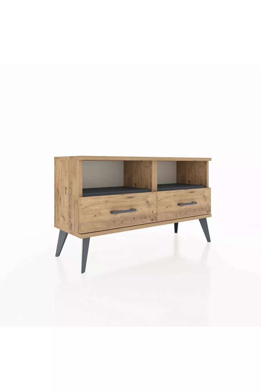 Commode Arges 2 étagères 2 tiroirs Pin-Anthracite/Pin