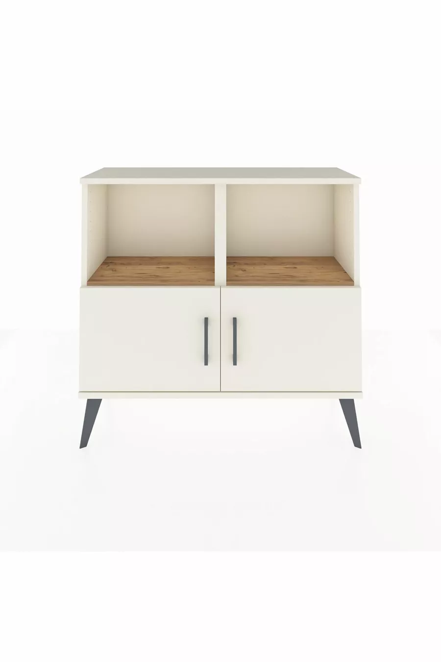 Commode Arges à 2 étagères et 2 portes, Pierre de lune / Pin