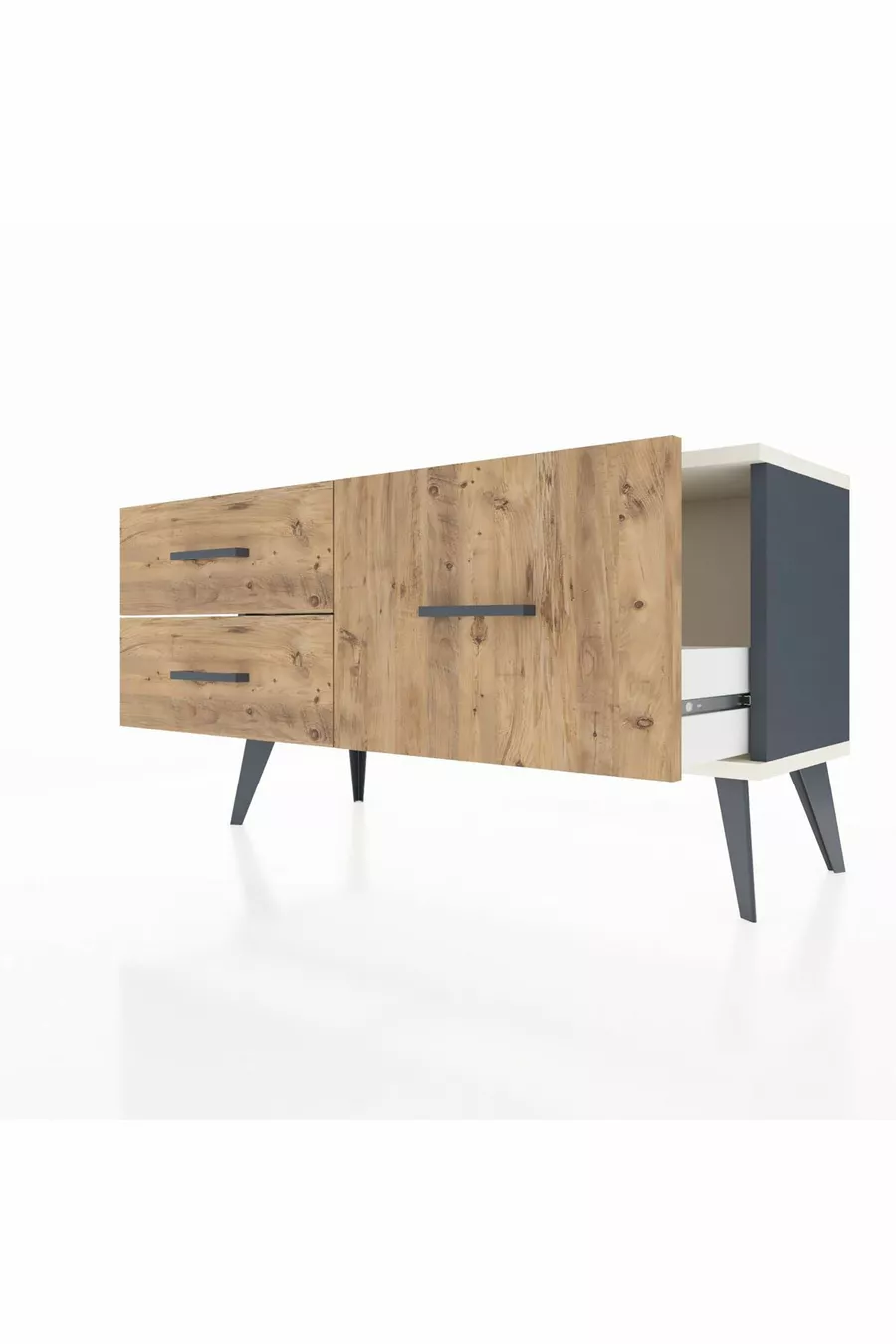 Commode Arges 3 étagères Anthracite-Pierre d'ardoise / Pin