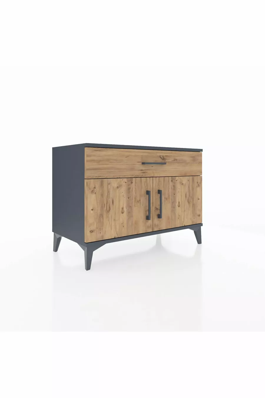 Commode Hyperion à une étagère, un tiroir et deux portes, Anthracite-Épicéa