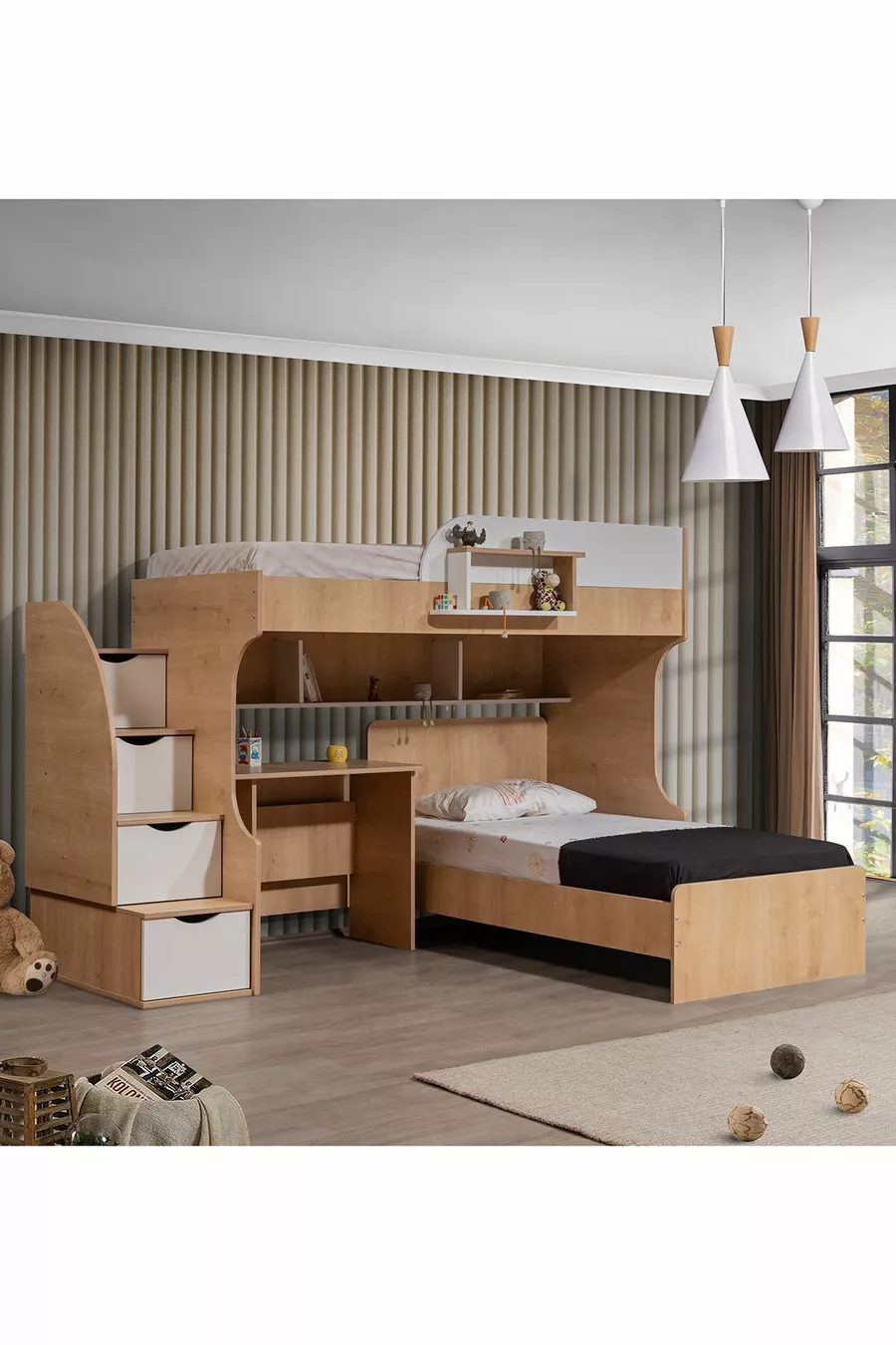 Lits superposés, Lit Aura Ranza avec table et 2 matelas Comfort