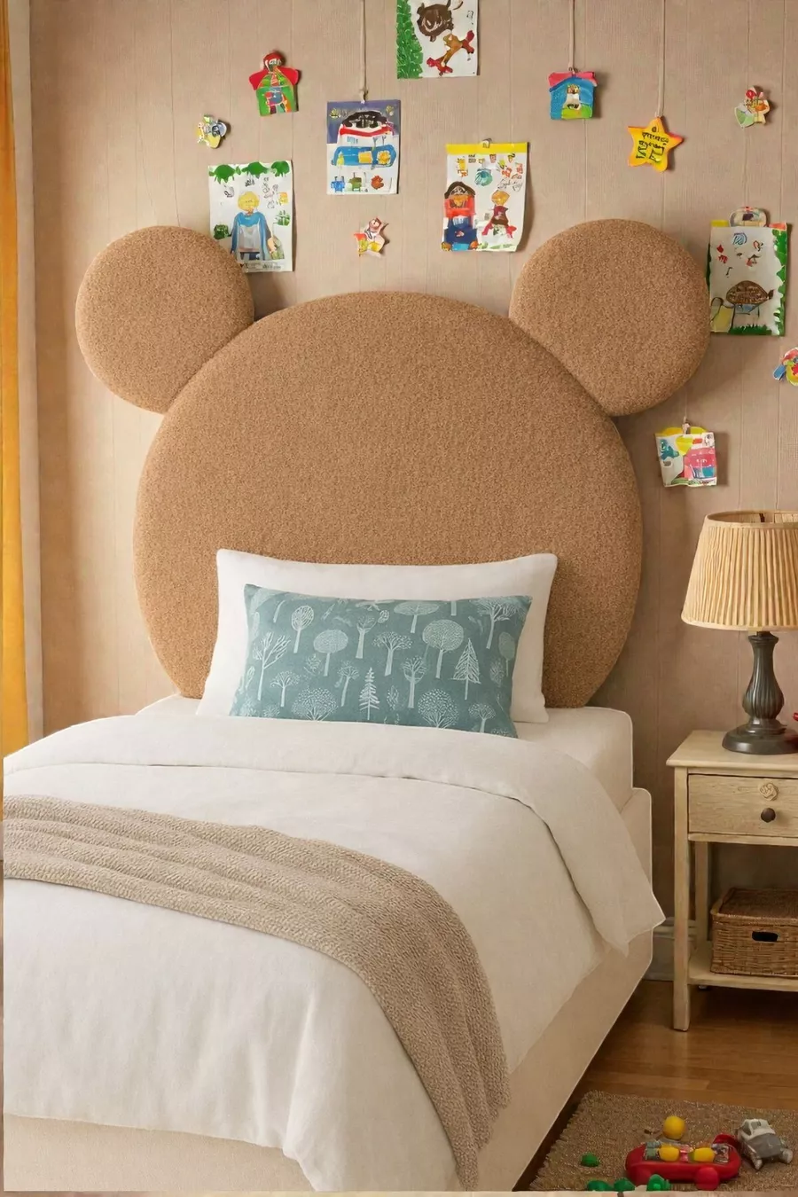 Tête de lit, peluche marron clair, tête de lit simple, tête de lit en peluche Mickey Mouse