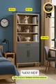 Commode et bibliothèque Ege avec portes | Corps en MDF | Pieds en bois | Moderne et fonctionnel