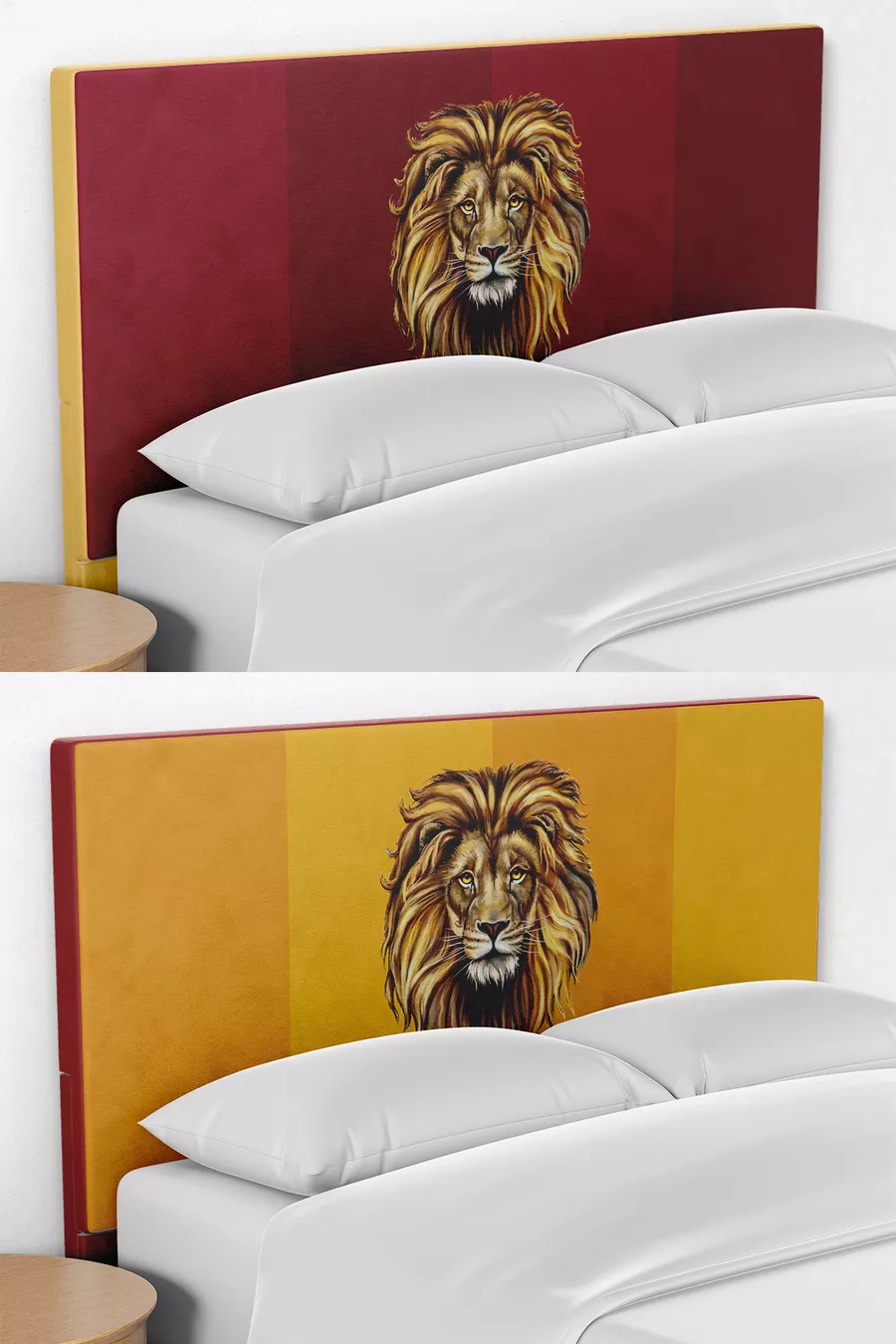 Housse de tête de lit réversible avec motif lion jaune et rouge