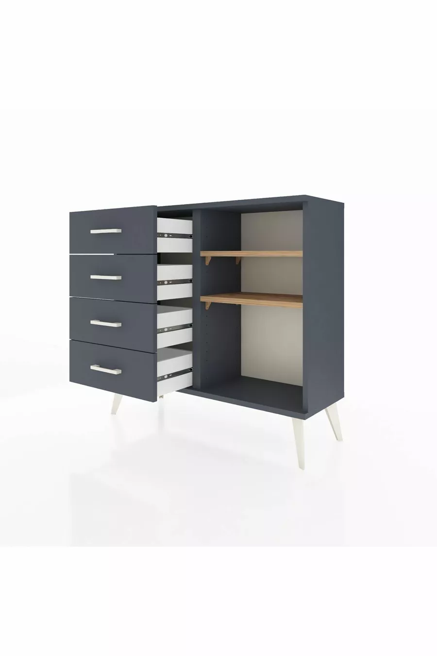 Commode Arges 2 étagères 4 tiroirs Anthracite-Sapin/Anthracite