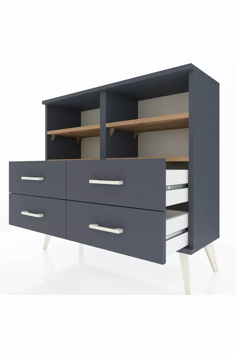 Commode Arges 4 étagères 4 tiroirs Anthracite-Sapin/Anthracite