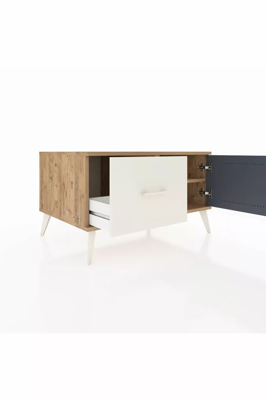 Commode Kronos avec une étagère, un tiroir et une porte, pin-anthracite/pierre de lune