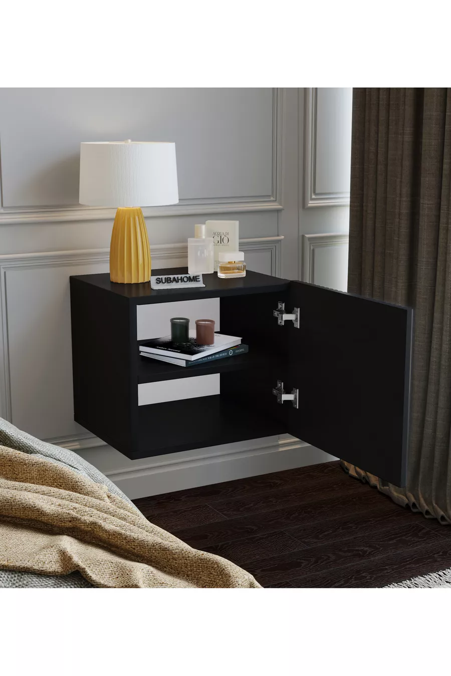 Commode murale en MDF avec porte noire élégante, moderne et polyvalente