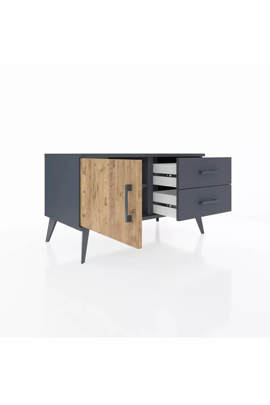 Commode Hyperion à une étagère, 2 tiroirs et une porte, Anthracite-Sapin/Anthracite