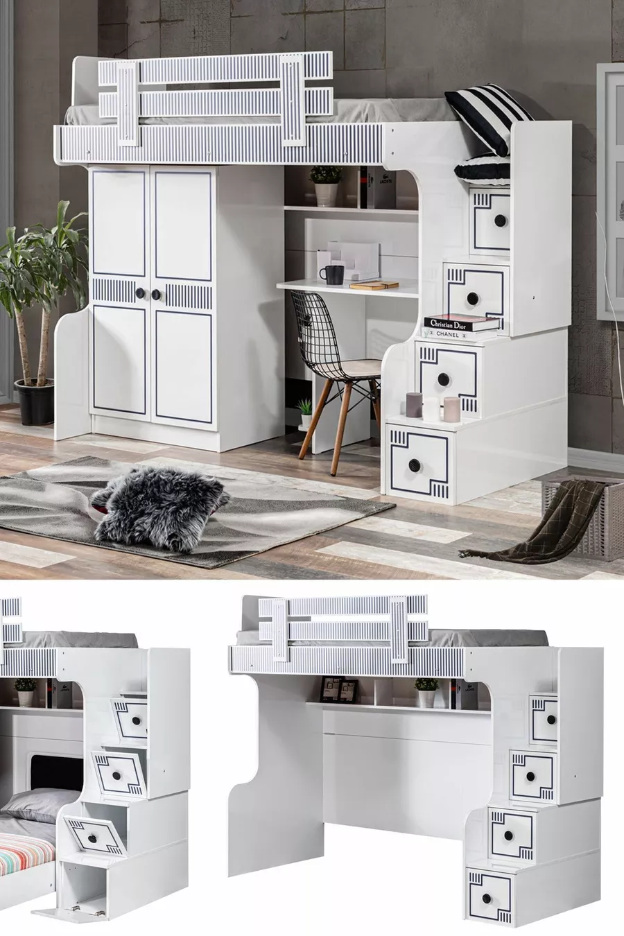 Lits superposés, Lits superposés avec armoire et bureau