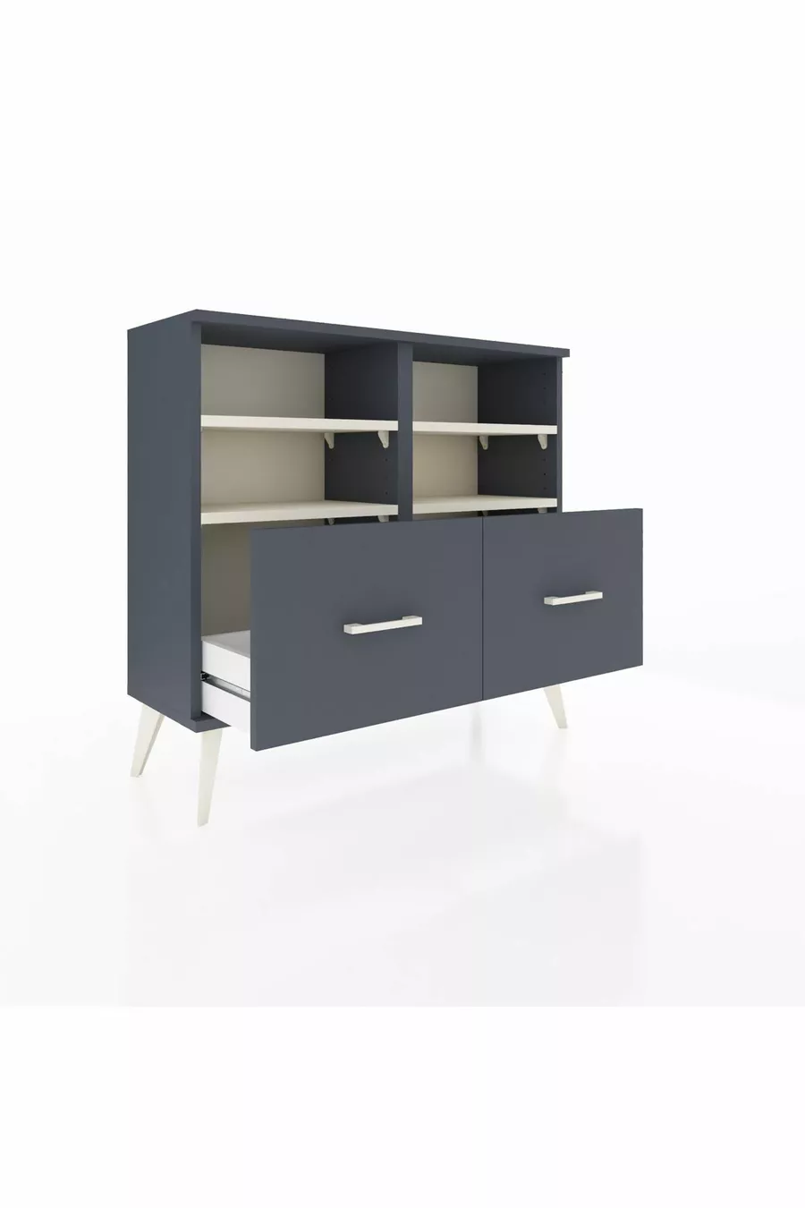 Commode Arges 4 étagères 2 tiroirs Anthracite-Silex/Anthracite