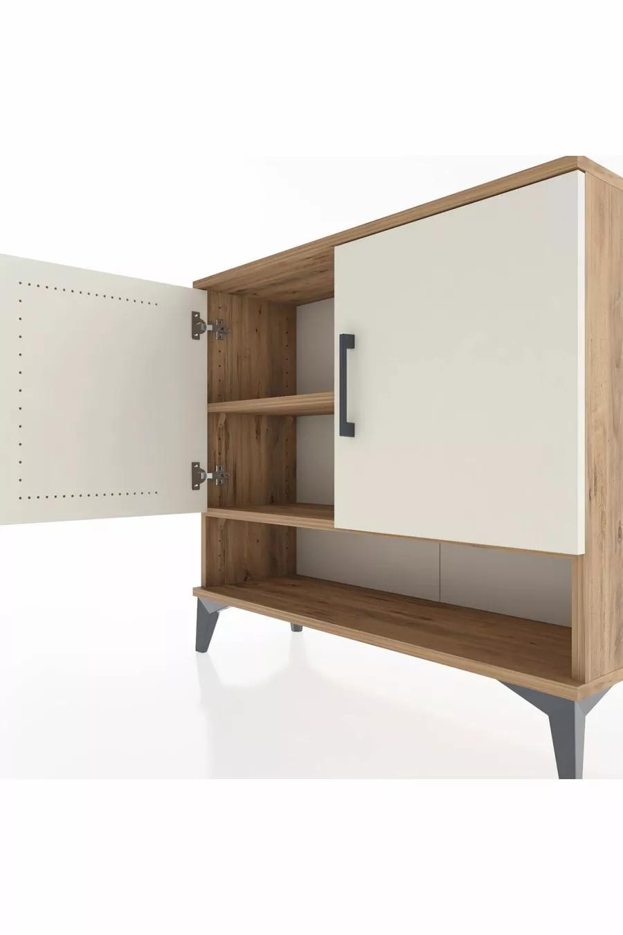 Commode Arges 2 étagères 2 portes Pin-Pierre d'Agate