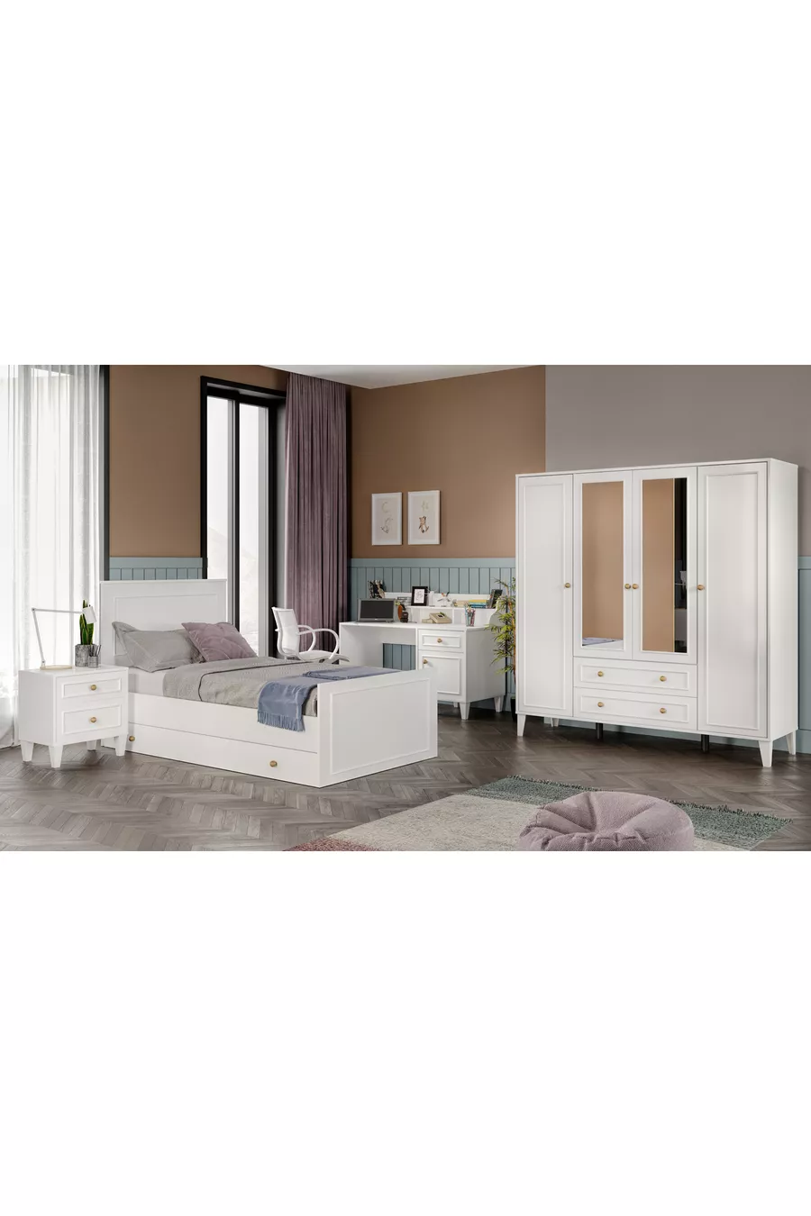 CHAMBRE D'ADOLESCENT TRÈS FONCTIONNELLE MADRID AVEC MIROIR (%MDF)