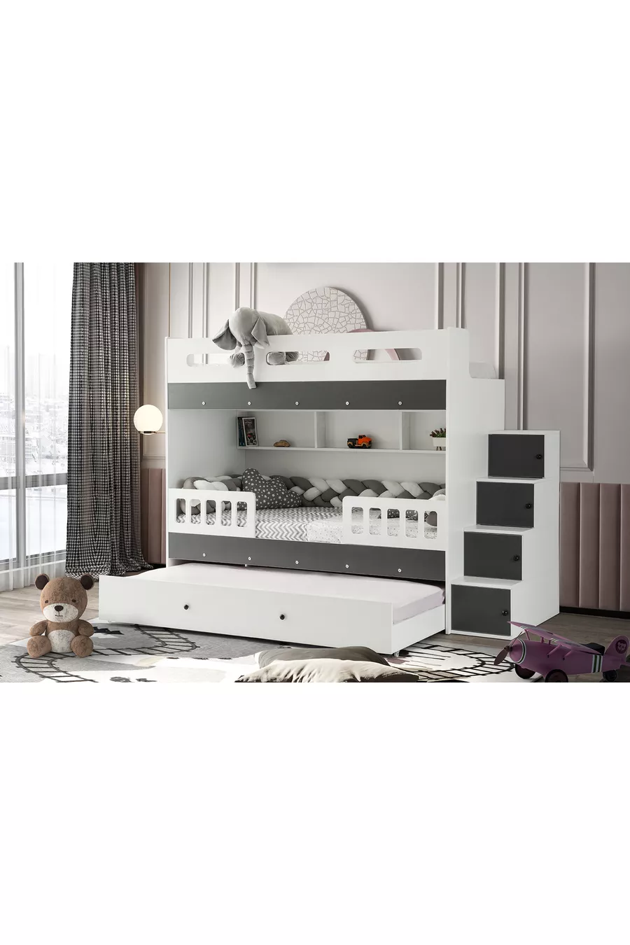 Lit superposé Berlin / 2 pièces avec matelas à ressorts en bambou inclus