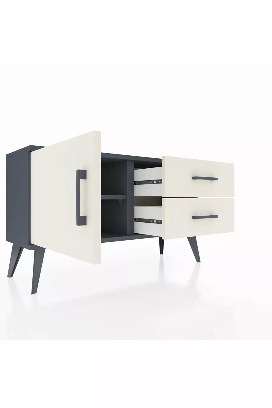 Commode Arges avec une seule étagère, 2 tiroirs et une porte unique, Anthracite-Pierre de lune