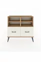 Commode Arges 4 étagères 2 tiroirs Pin-Pin/Marbre blanc