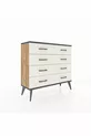 Commode Arges 8 tiroirs Pin-Anthracite/Gris pierre
