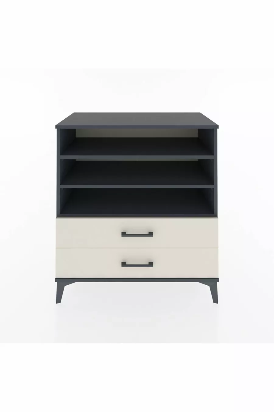 Commode Hyperion 3 étagères 2 tiroirs Anthracite-Pierre de Lune