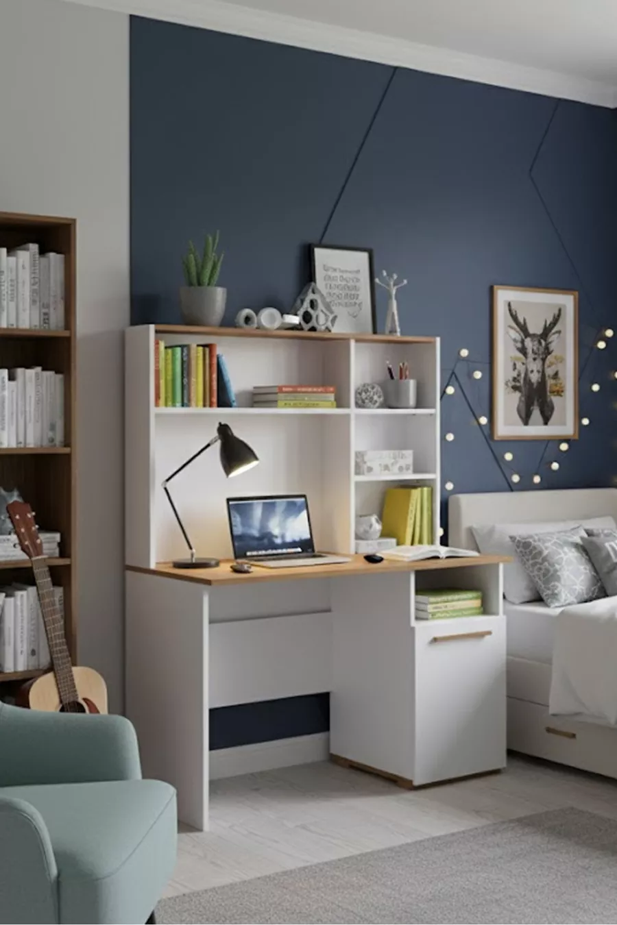 Bureau pour jeunes et enfants en bois blanc, bureau pour joueurs, bureau d'ordinateur, ensemble de chambre d'enfant